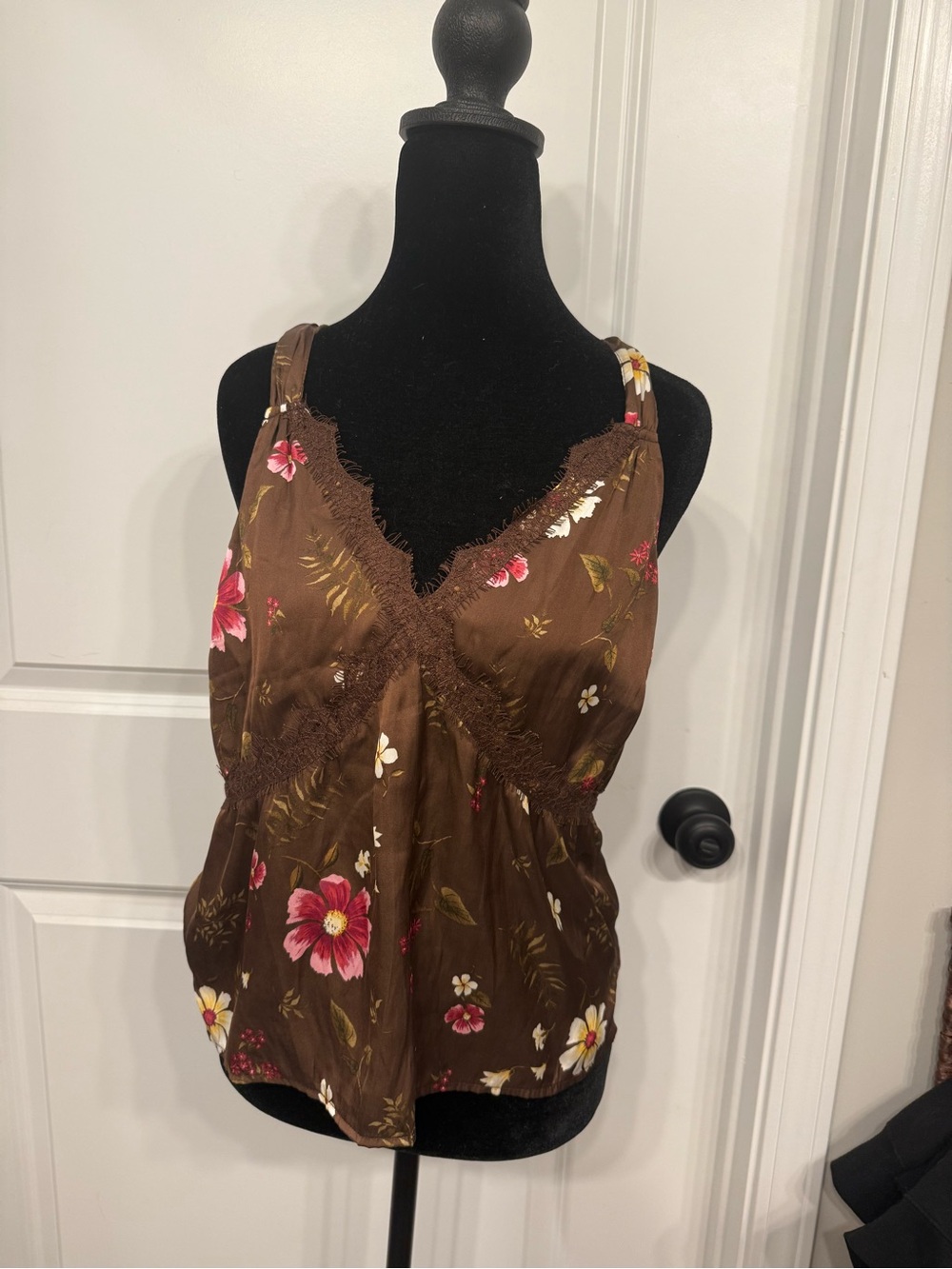 Old Navy Brown Floral Lace-Trim Cami
